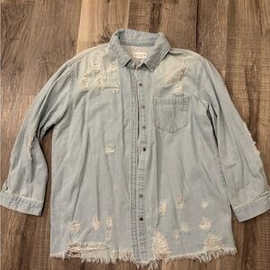 Risen Distressed Light Blue Denim Shirt